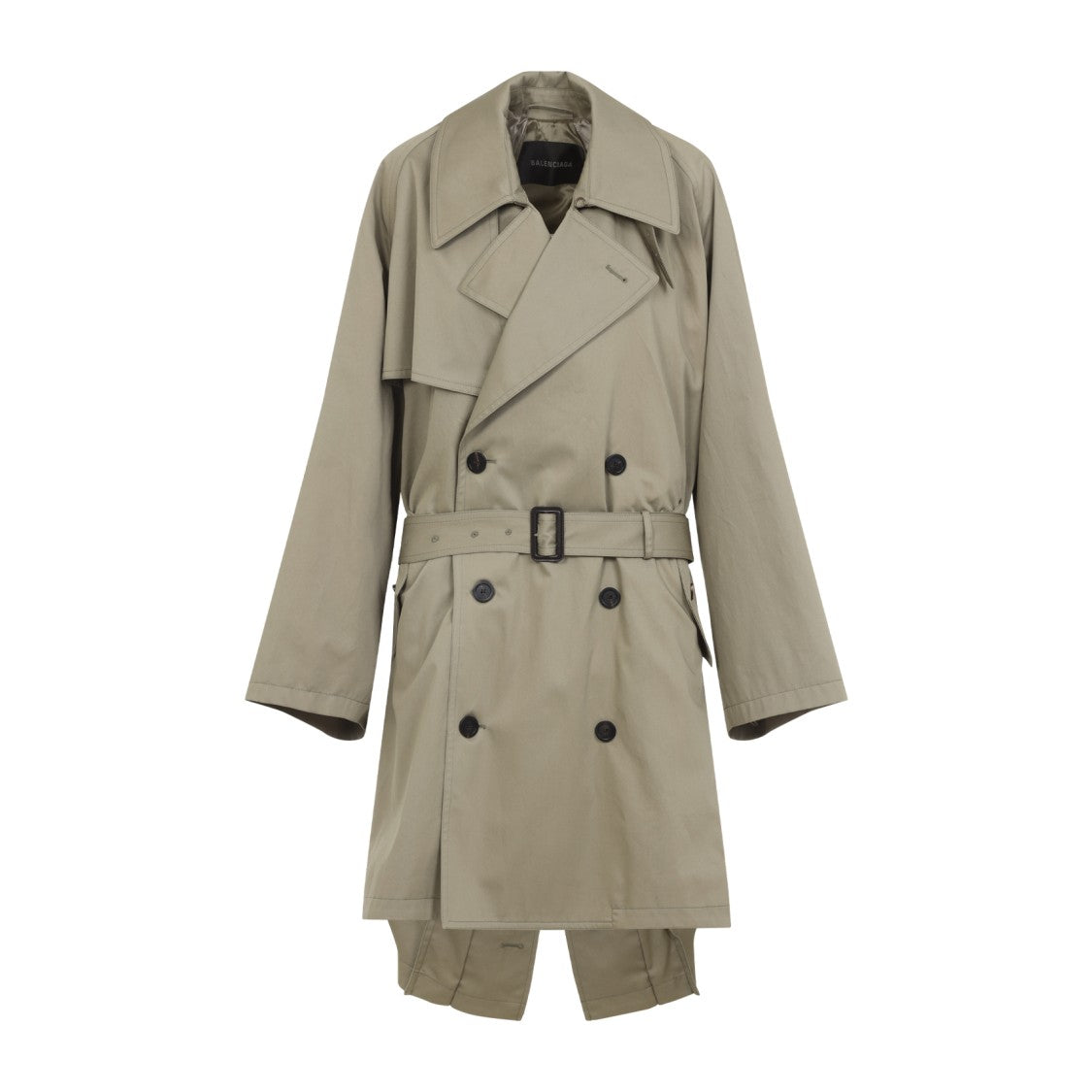 Balenciaga Neutral Double-Breasted Trench Coat With Belted Waist