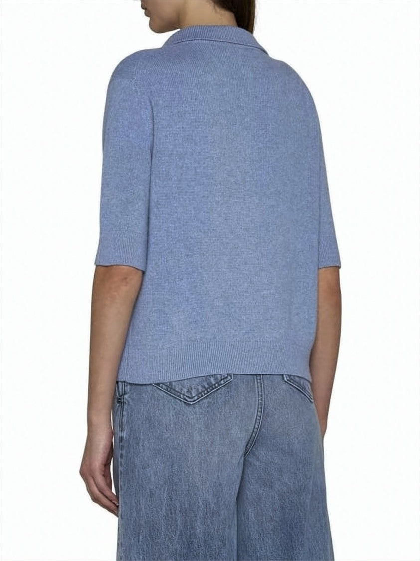 Khaite Short-Sleeved Cashmere Knit Sweater With V-Neckline