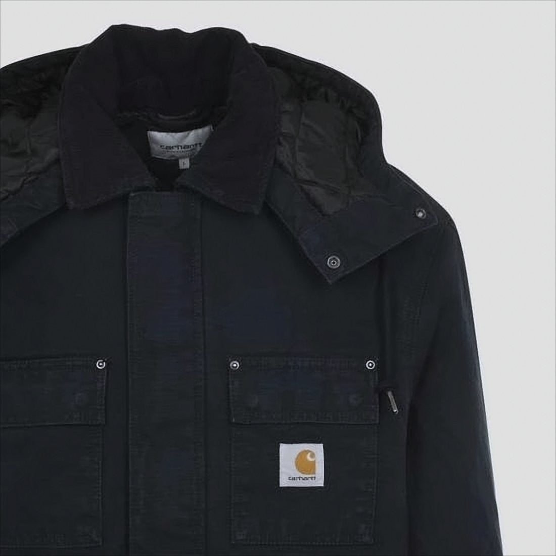 Carhartt Wip Sturdy Structured Black Coat With Corduroy Collar