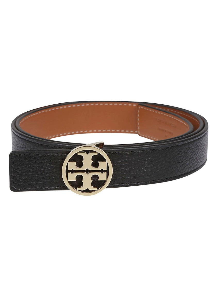 Tory Burch Miller Textured Black Leather Belt