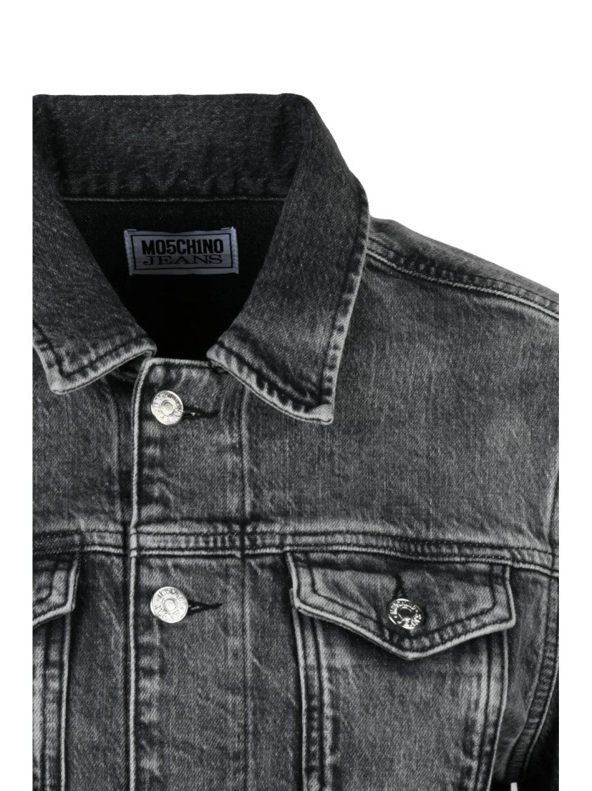 Mo5ch1no Jeans Black Stretch Button-Up Cotton Denim Jacket