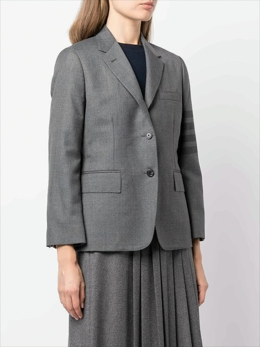 Thom Browne Tailored Grey Wool-Blend Suit Jacket With Signature Stripes