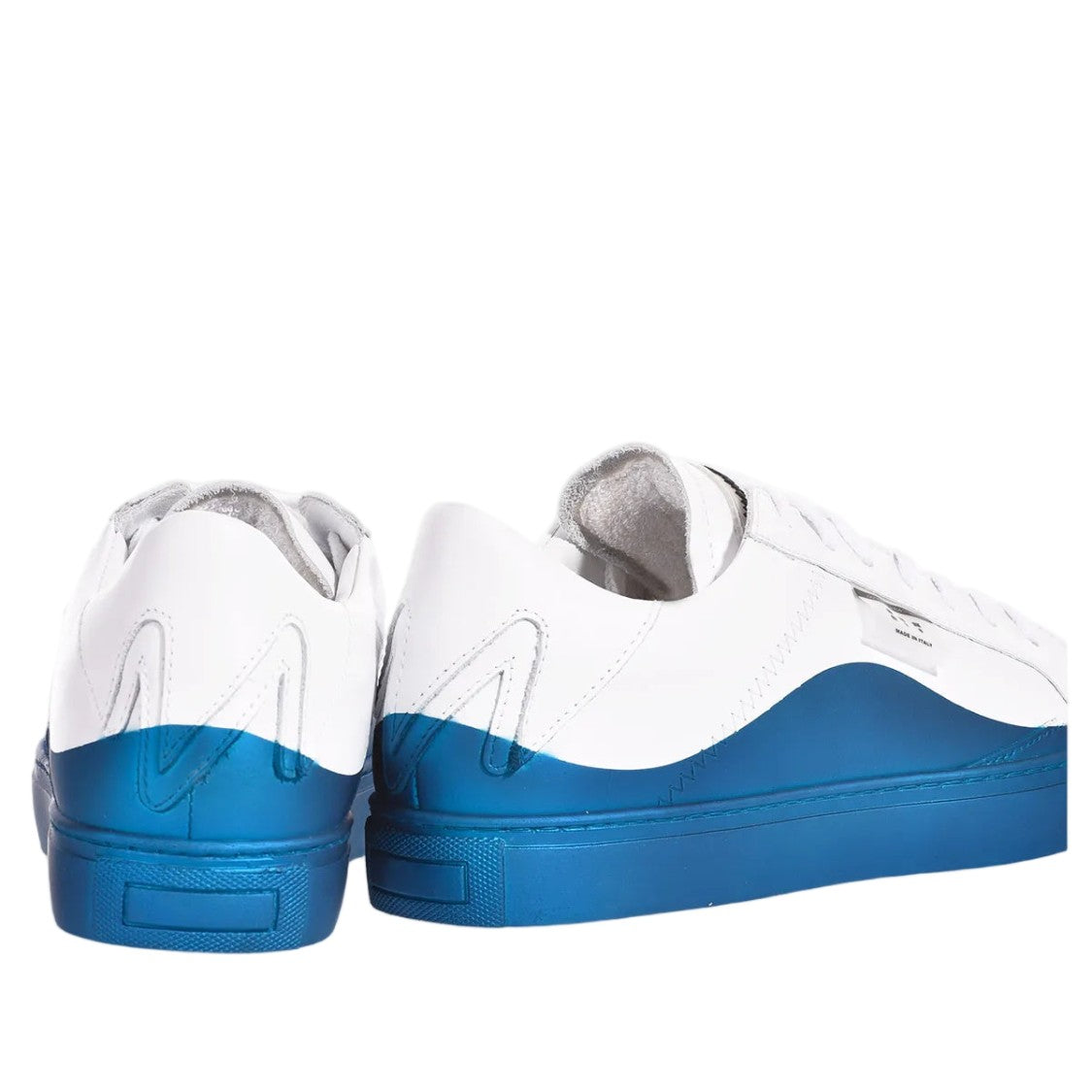 Mimanera White Blue Handcrafted Satin Effect Sneakers