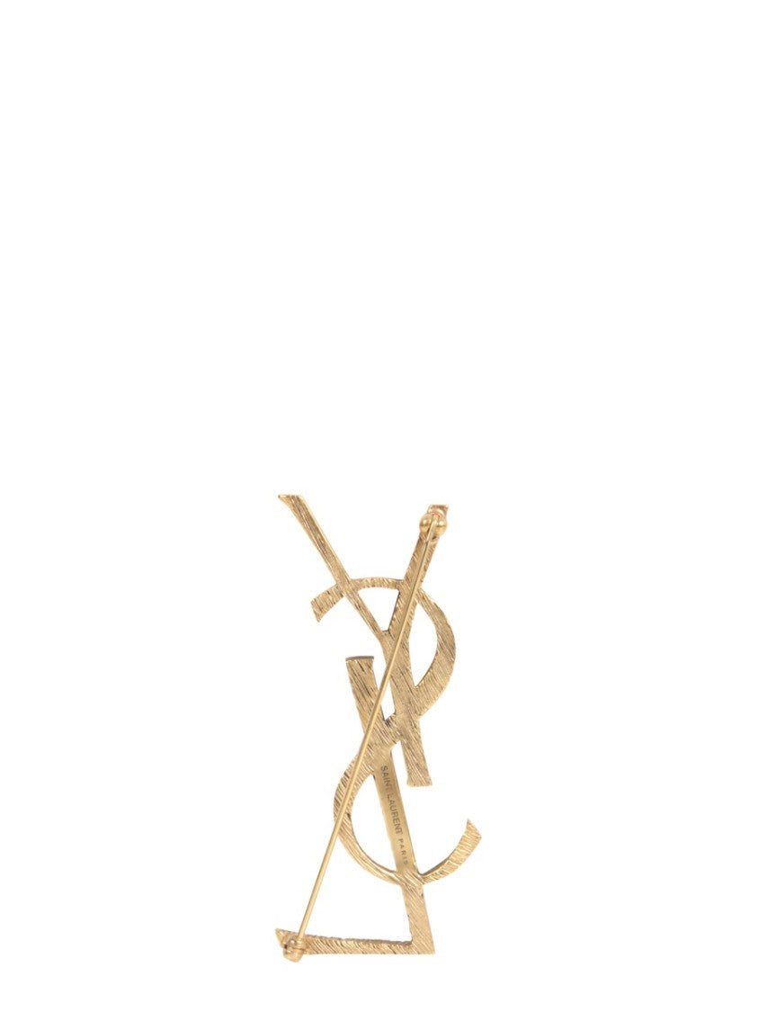 Saint Laurent Monogramme Textured Brass Brooch
