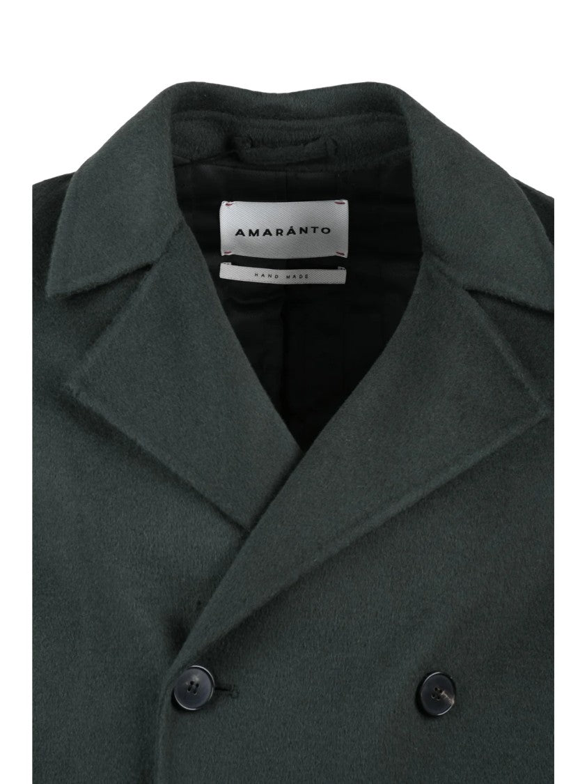 Amaranto Double-Breasted Coat In Luxurious Green Wool-Cashmere Blend