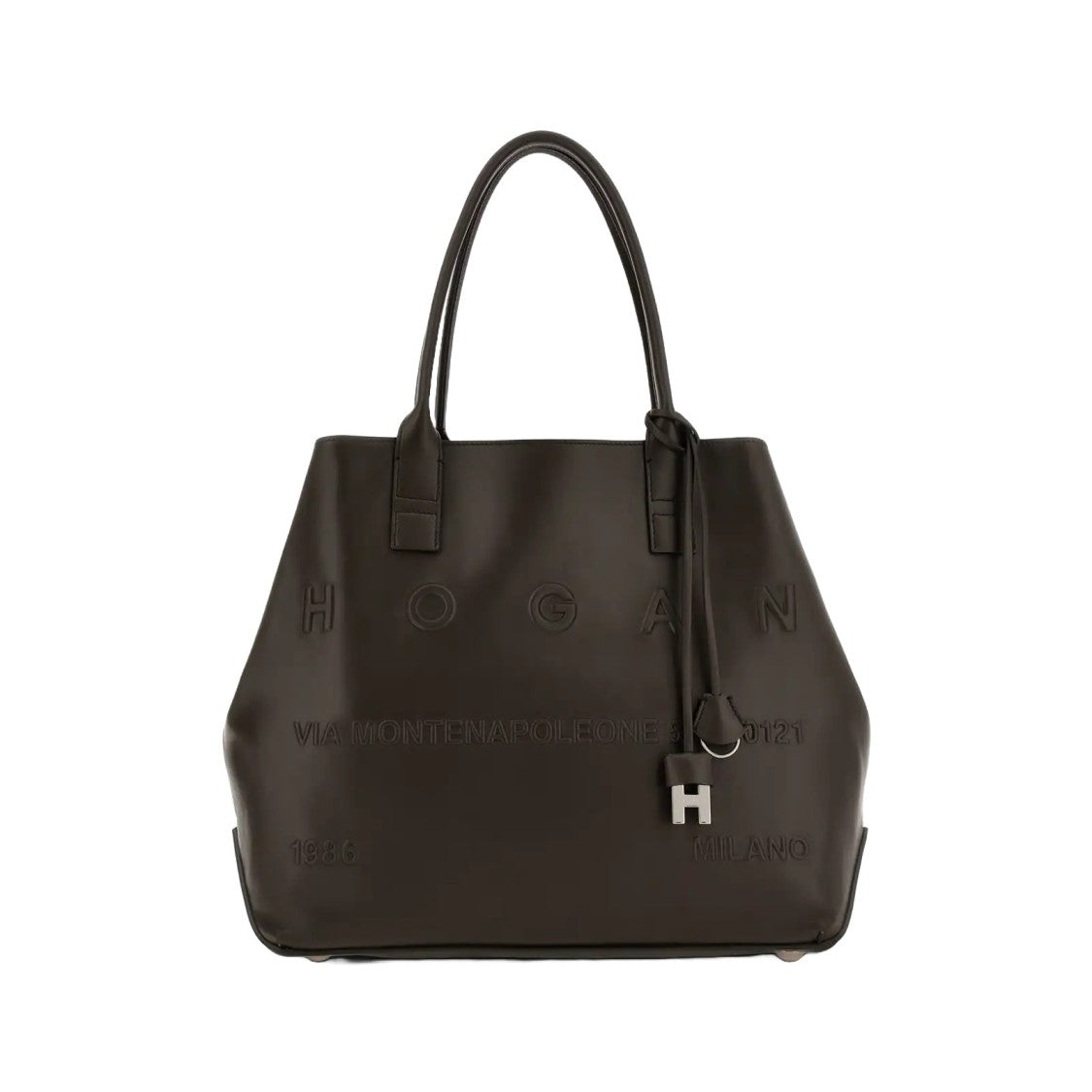 Hogan Spacious Palissandro Leather Tote With Embossed Branding
