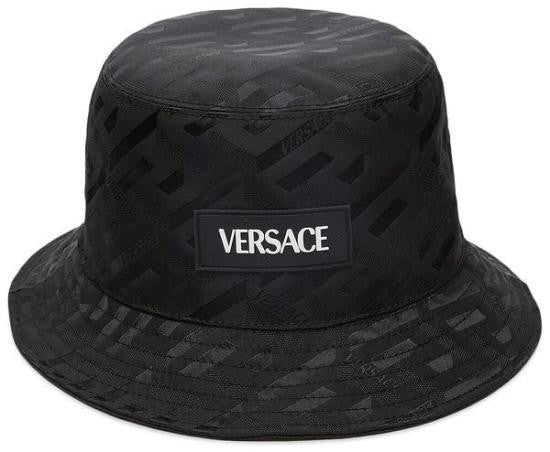 Versace Tonal Pattern Nylon Bucket Hat With Iconic Versace Logo
