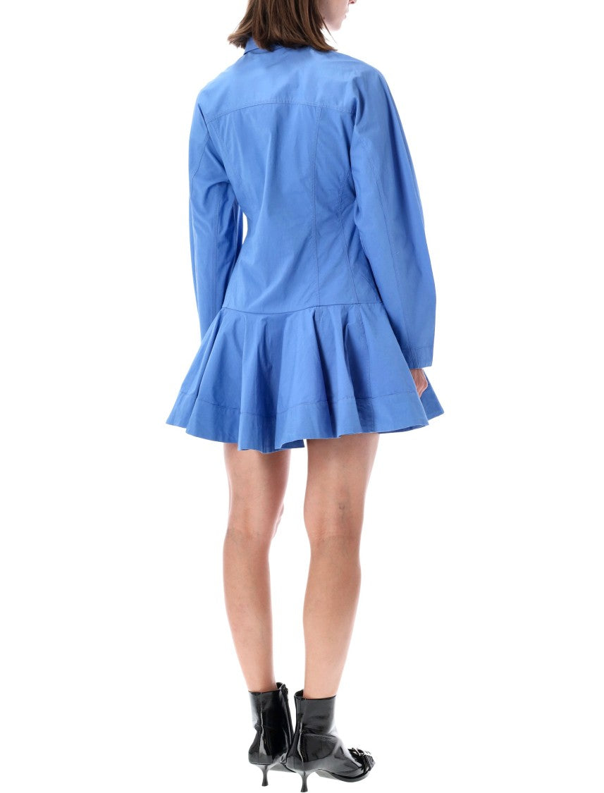Ganni Structured Mini Shirt Dress With Ruffled Hem