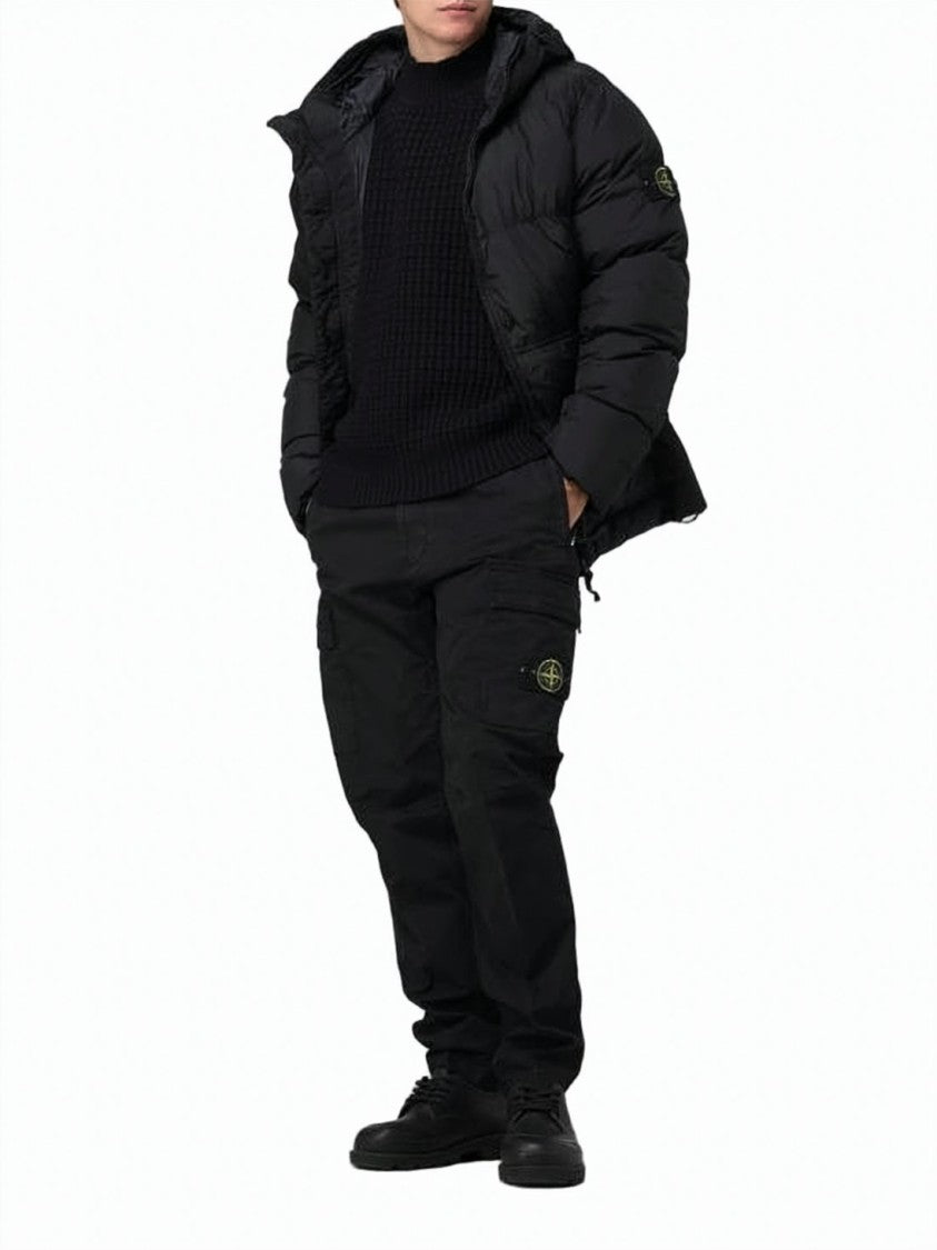 Stone Island Textured Knit Black Sweater With Ribbed Details