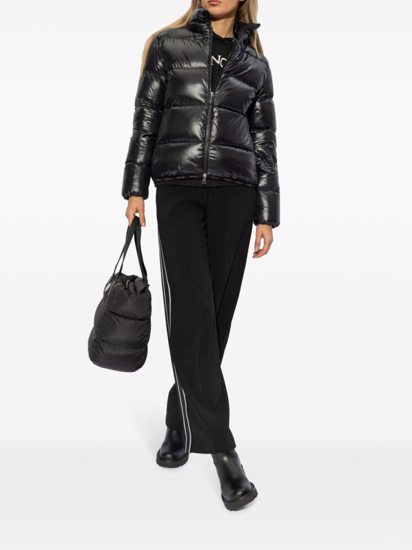 Moncler Black Glossy Quilted High-Collar Jacket