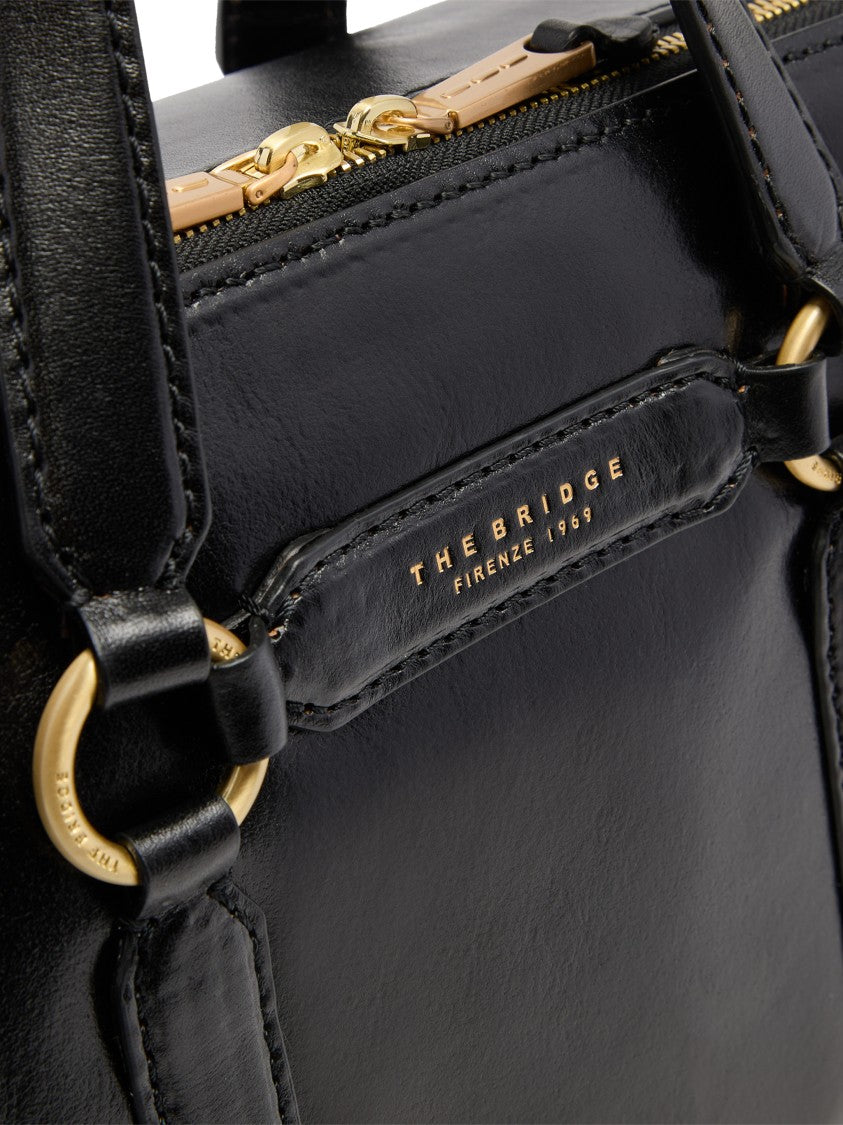 The Bridge Black Handbag W/Shoulder Glossy Leather Handbag