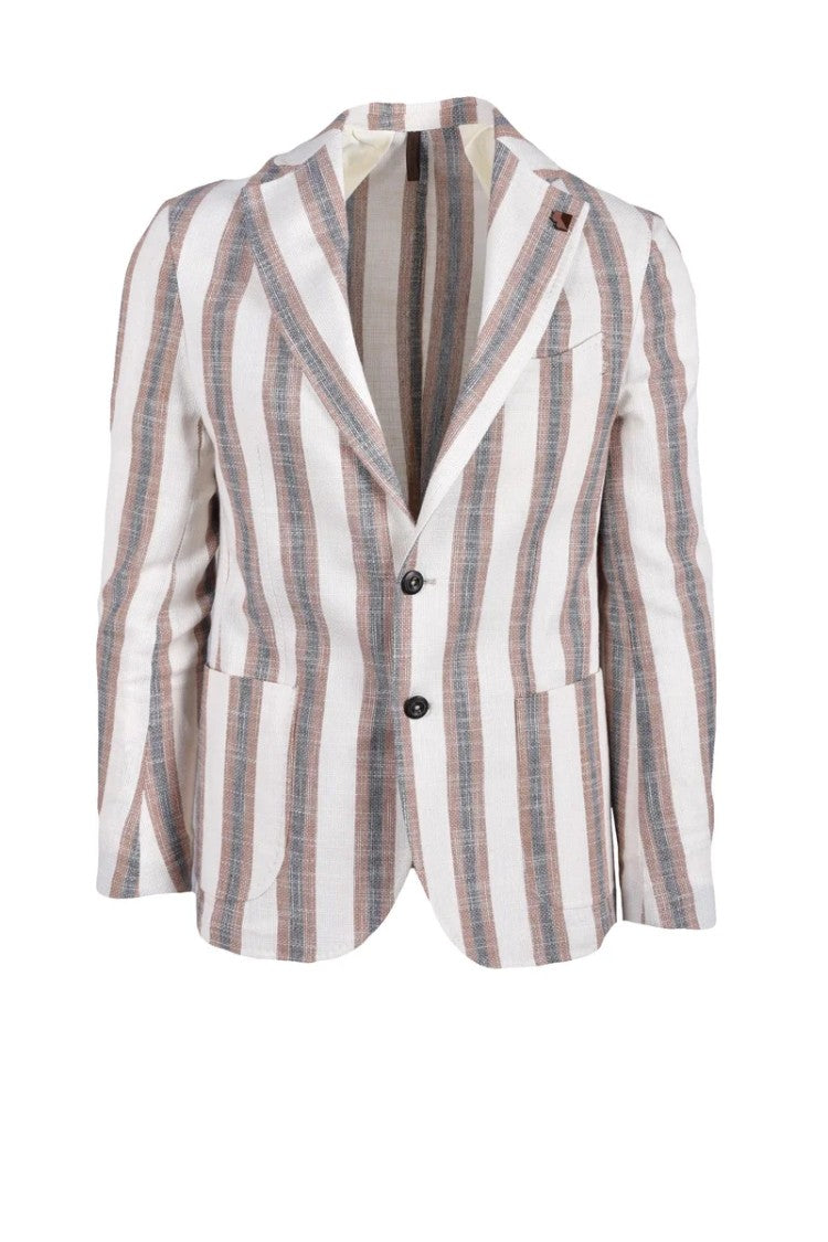 Laboratori Italiani White And Blue Vertical Striped Jacket