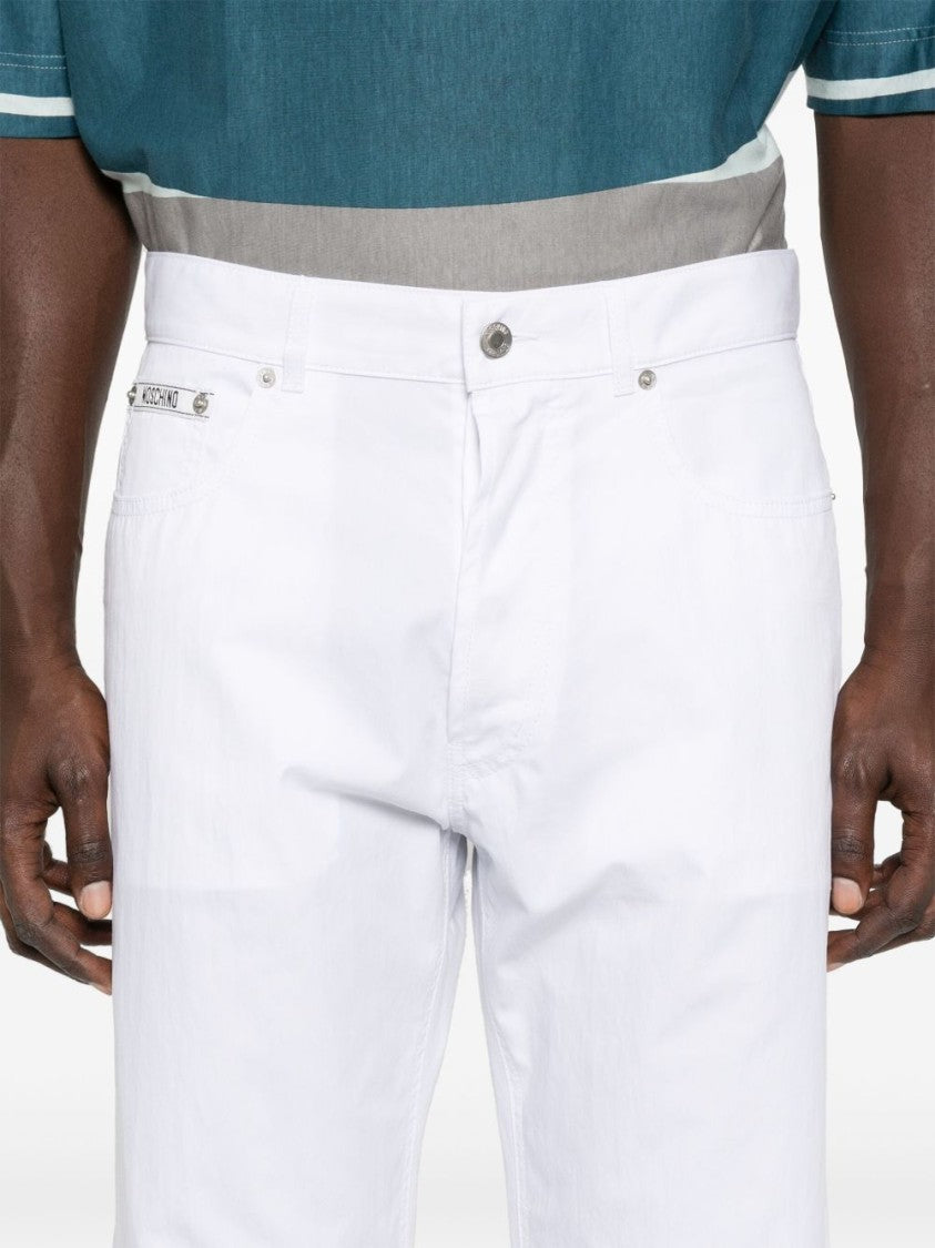 Moschino White Five-Pocket Logo Patch Trousers