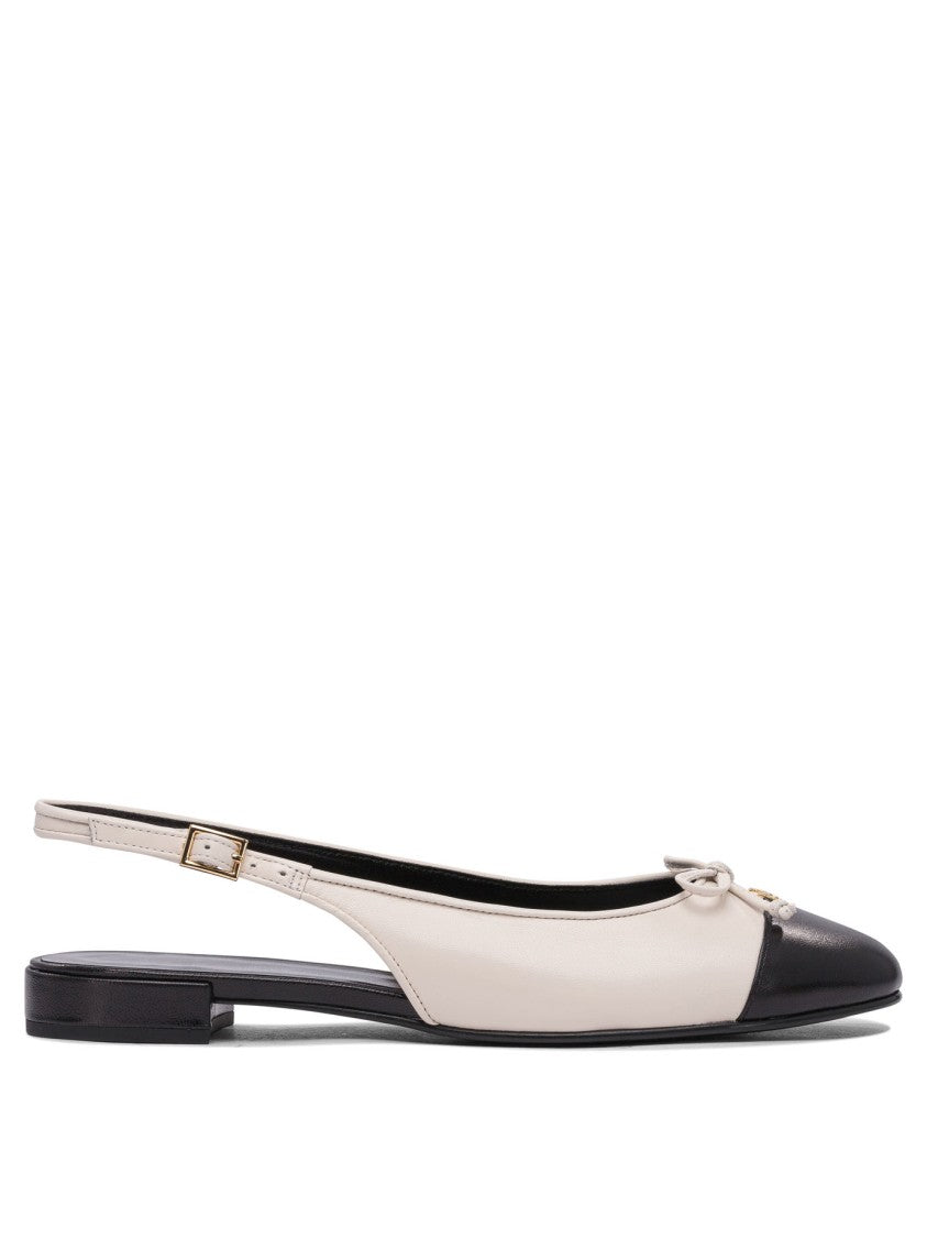 Tory Burch Slingback Heeled Shoes With Cap Toe And Bow Detail