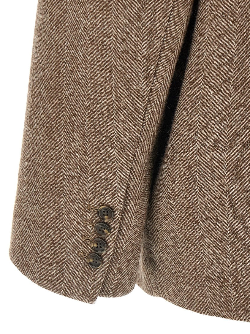 Magda Butrym Herringbone Wool Blazer With Removable Hood And Silk Lining