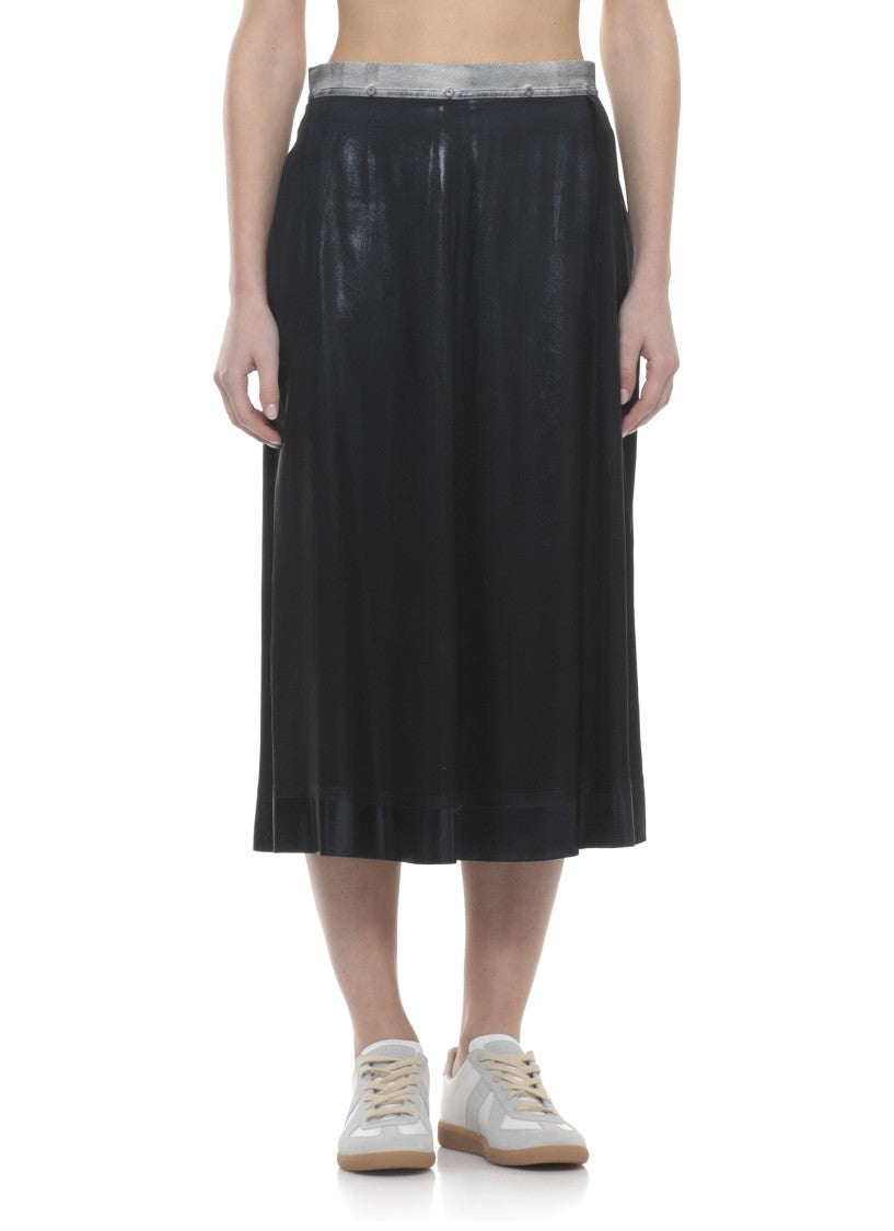 Maison Margiela Black Satin Midi Skirt With Iconic Four Stitches Detail