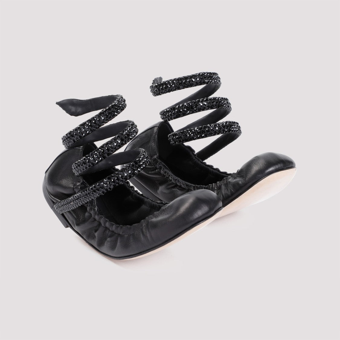René Caovilla Black Lamb Leather Ballerinas