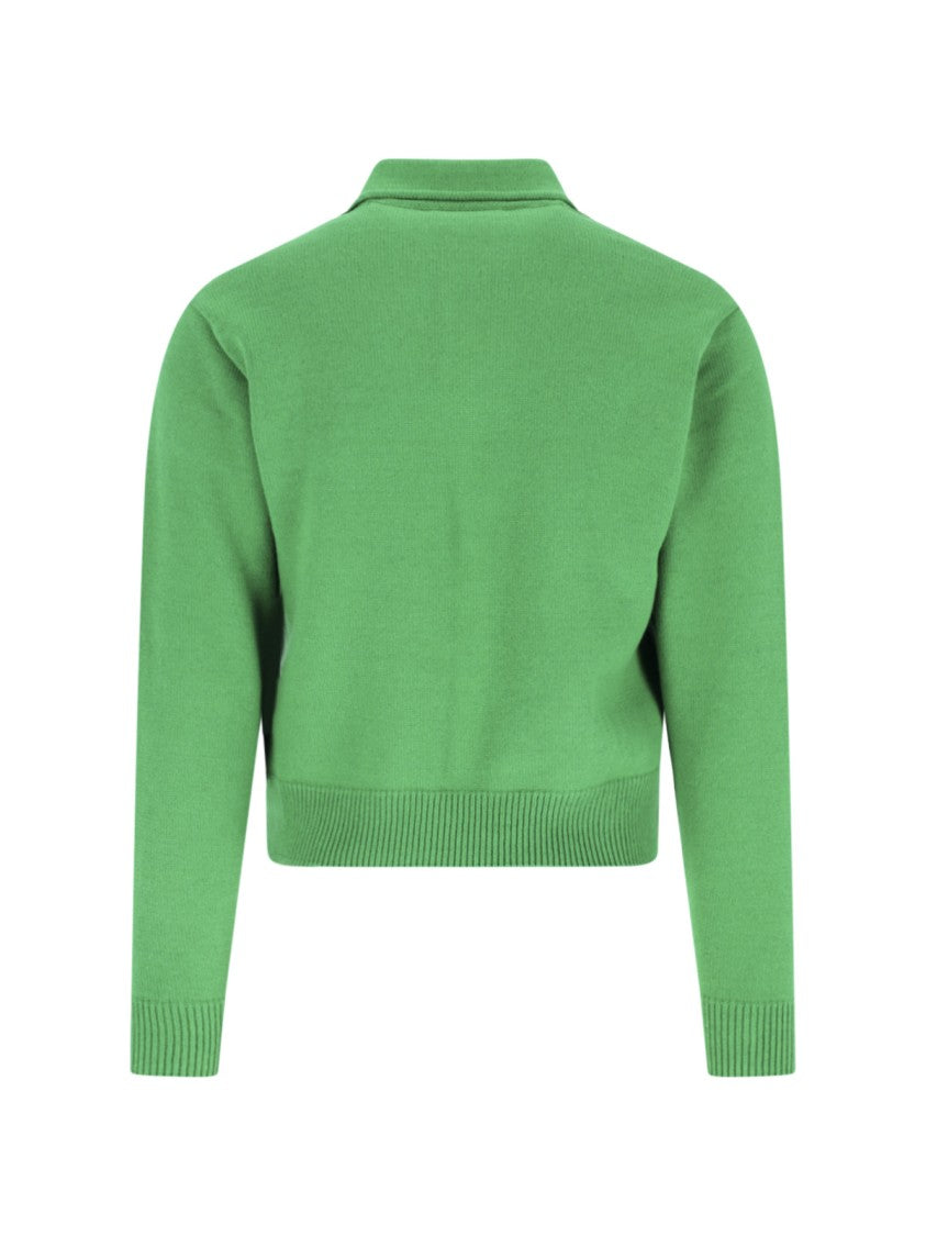 Auralee Green Classic-Collar Wool Cardigan
