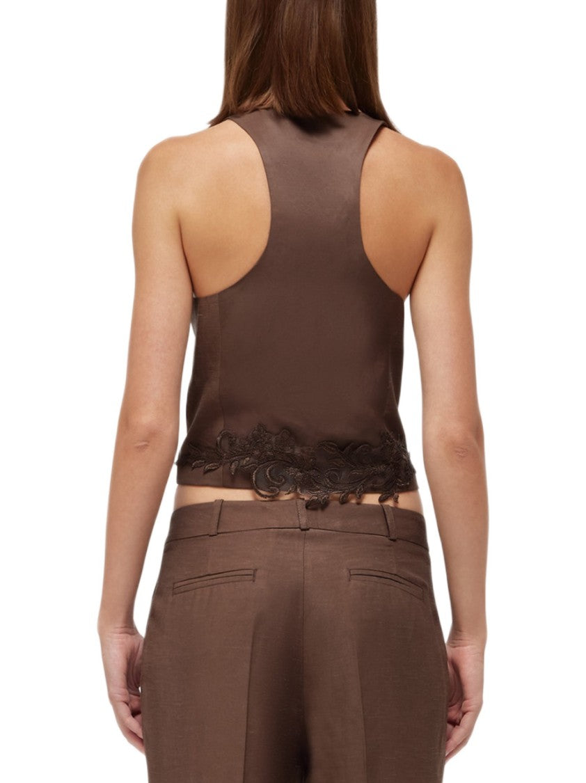 Blugirl Fitted Floral Embroidered Linen Satin Gilet