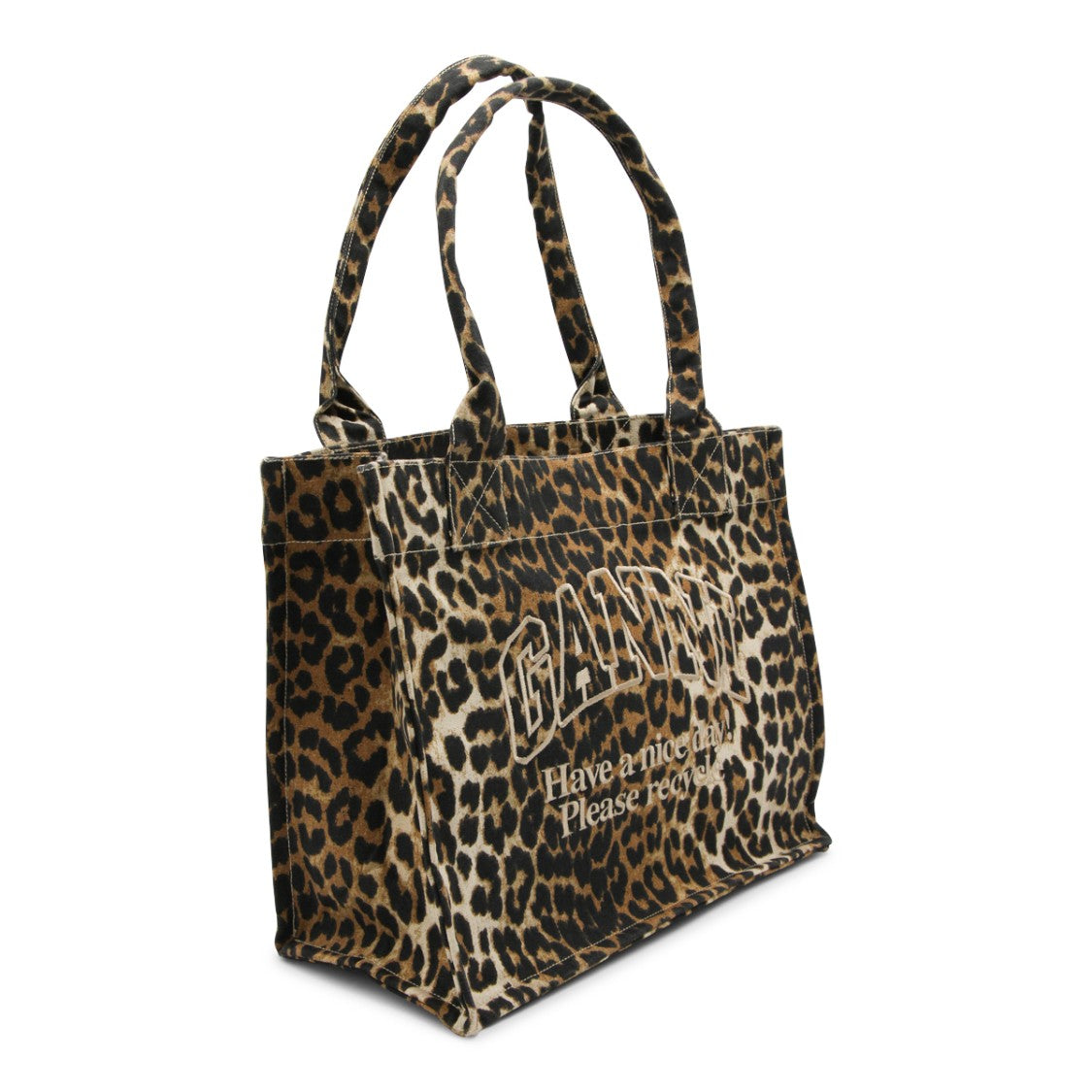 Ganni Leopard Print Cotton Tote Bag With Sturdy Handles