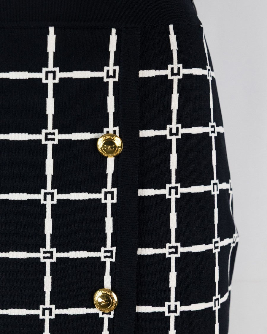 Elisabetta Franchi Black Logo Jacquard Mini Skirt With Gold Buttons