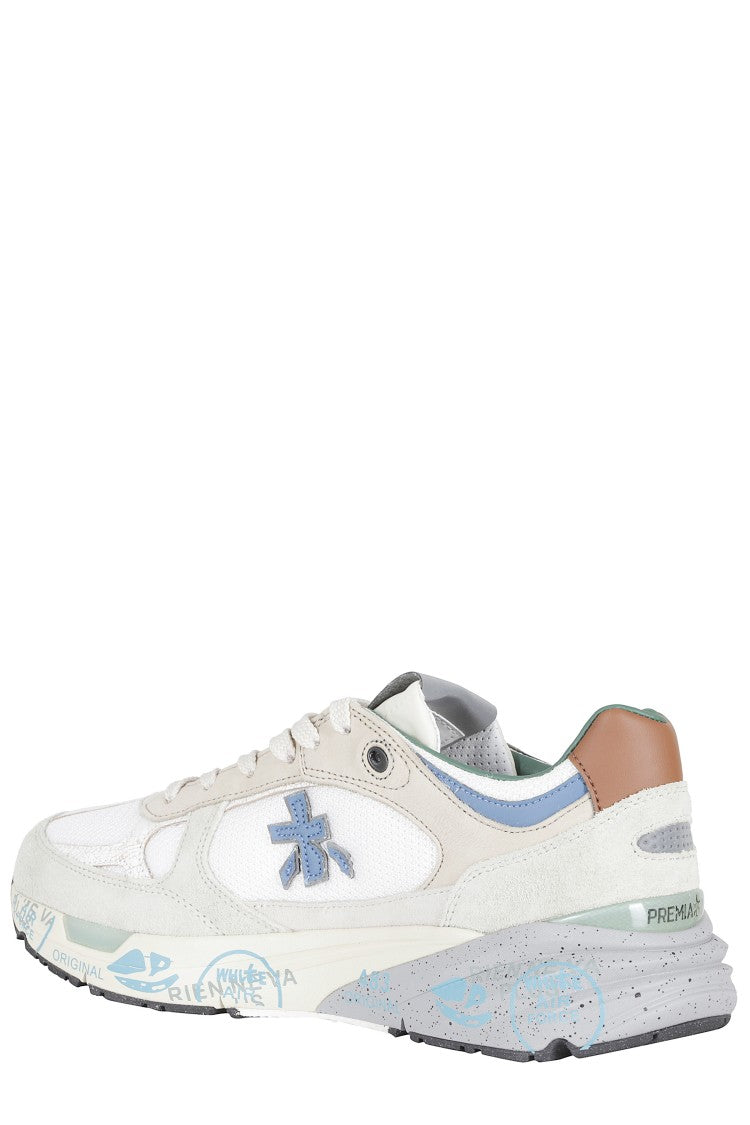 Premiata White And Blue Mase Iconic Side Design Leather Sneakers