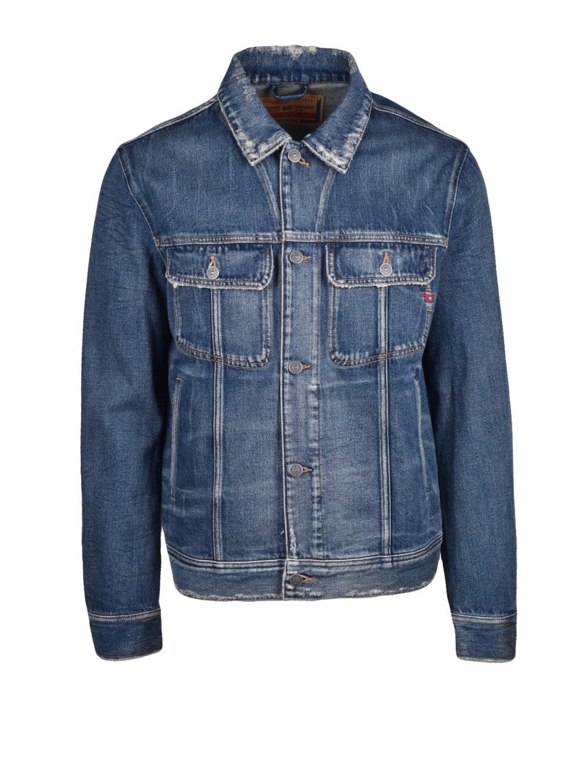 Diesel Medium Blue Wash Denim Jacket With Button Closure And Practical Pockets