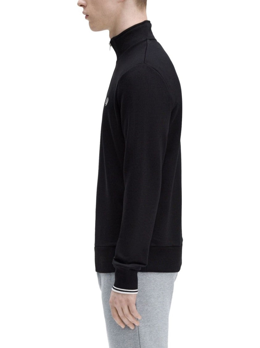 Fred Perry Half-Zip Front Sweatshirt With High Collar And Ribbed Detailing