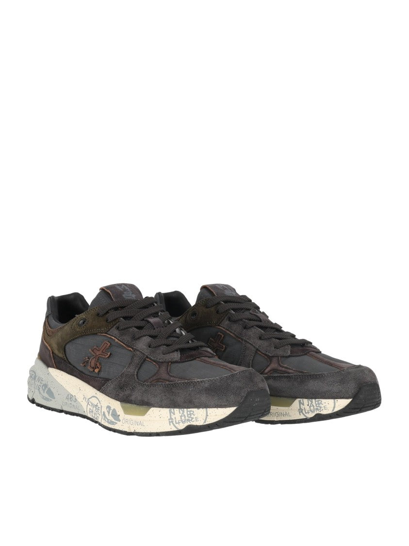 Premiata Taupe Mase25 Textured Leather Suede Sneakers