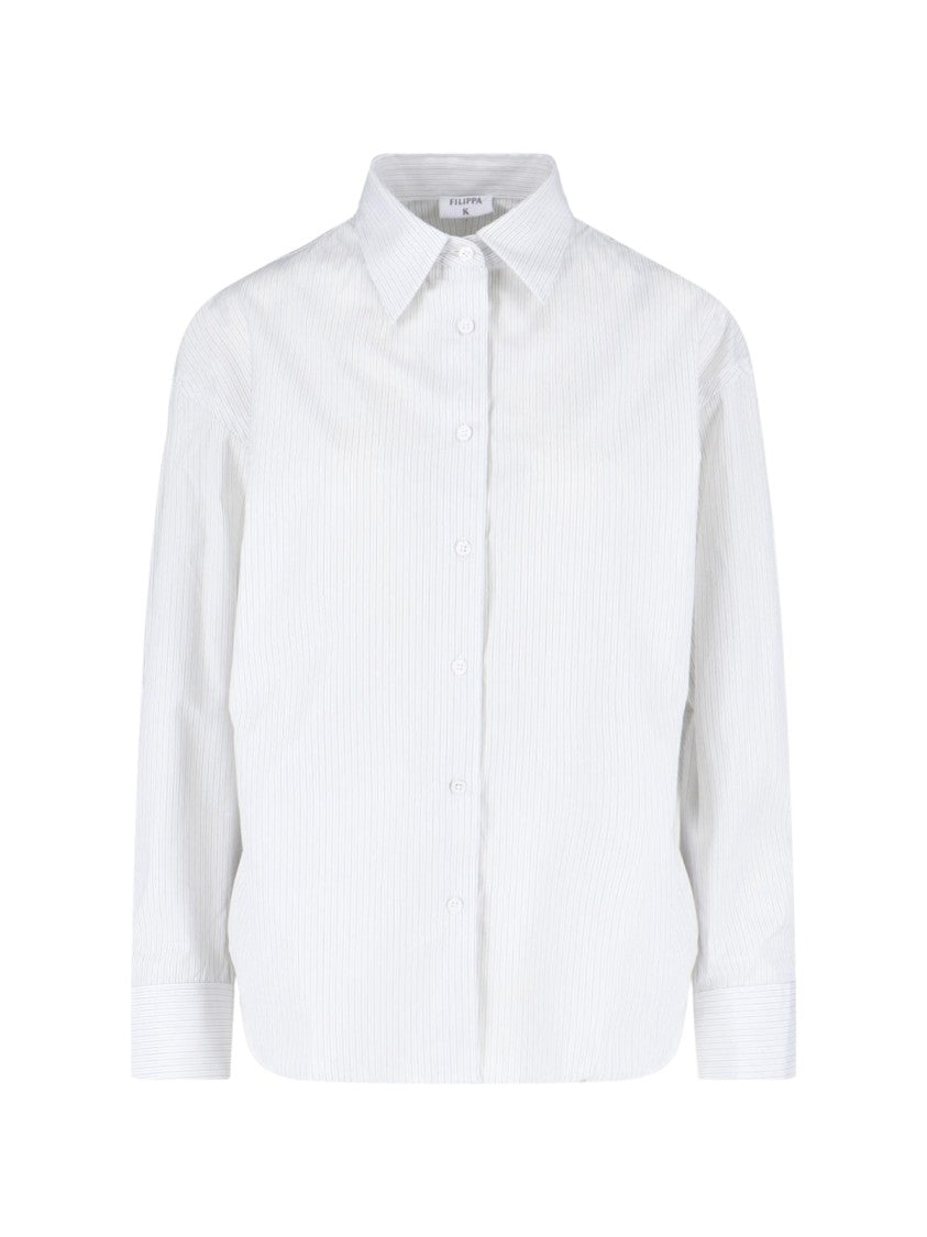 Filippa K White Hourglass Striped Cotton Formal Shirt