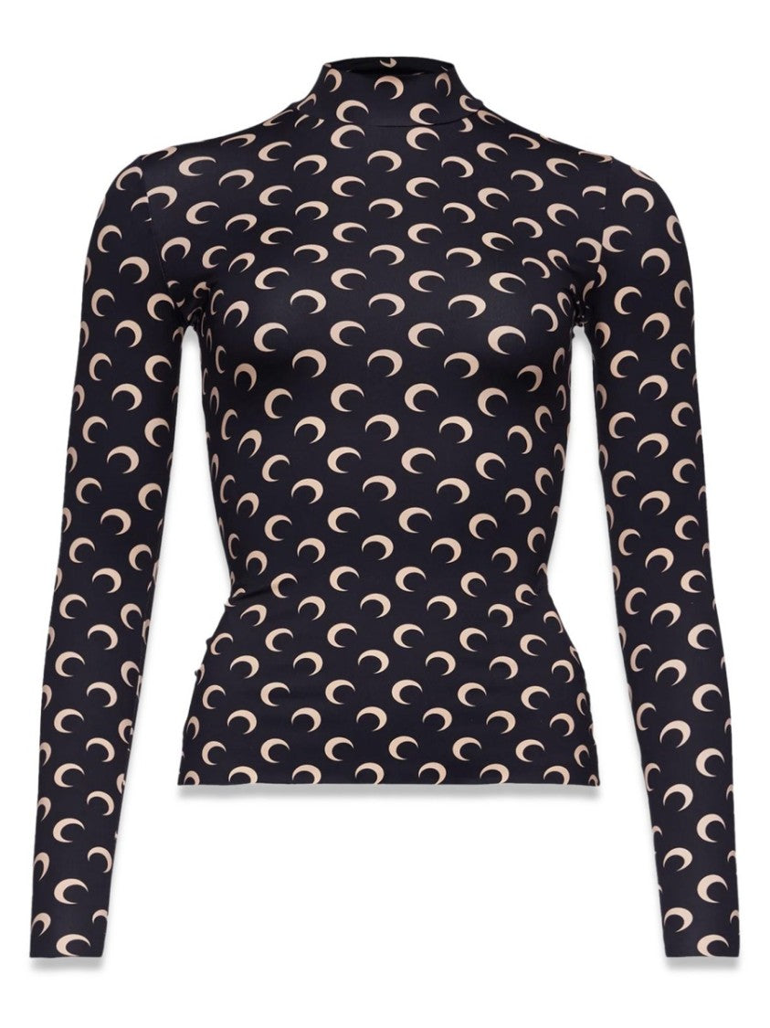 Marine Serre Black Crescent Moon Pattern Fitted Top