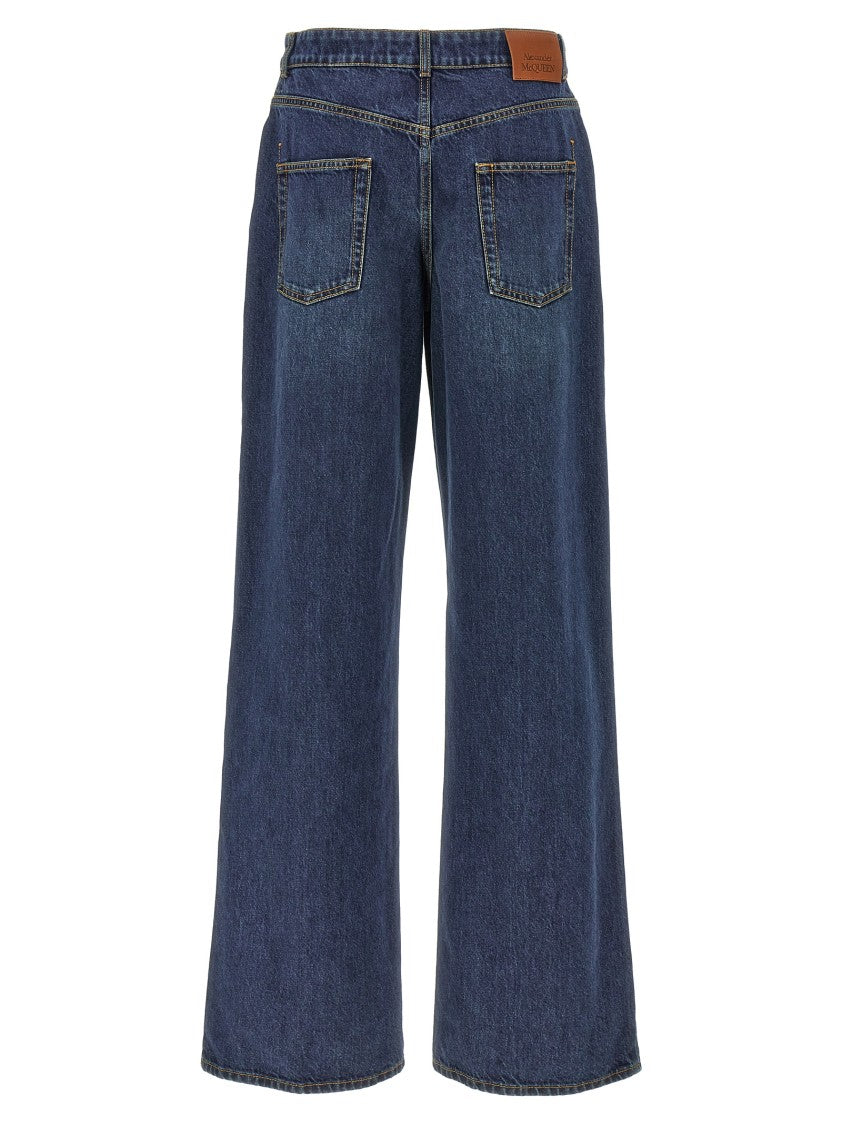 Mcqueen Indigo Wide-Leg Denim Jeans