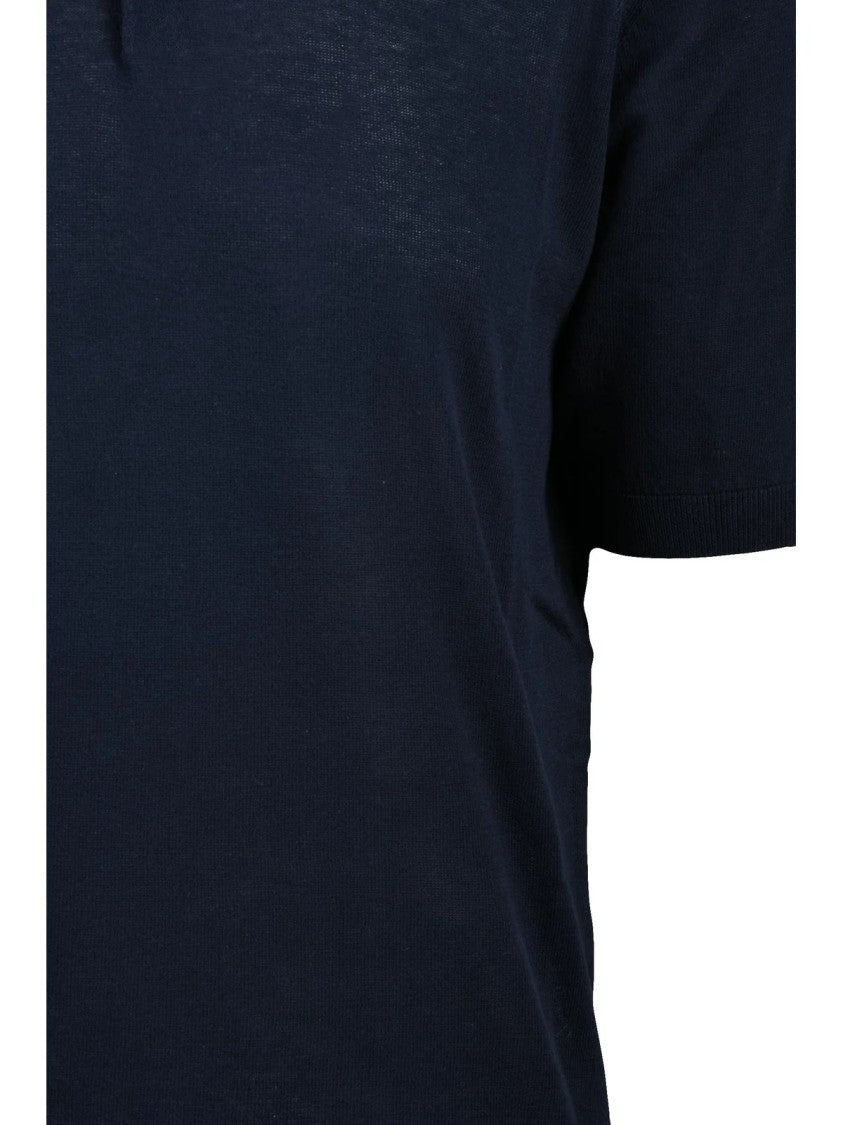 Alpha Studio Midnight Blue Cotton Knit Polo Shirt