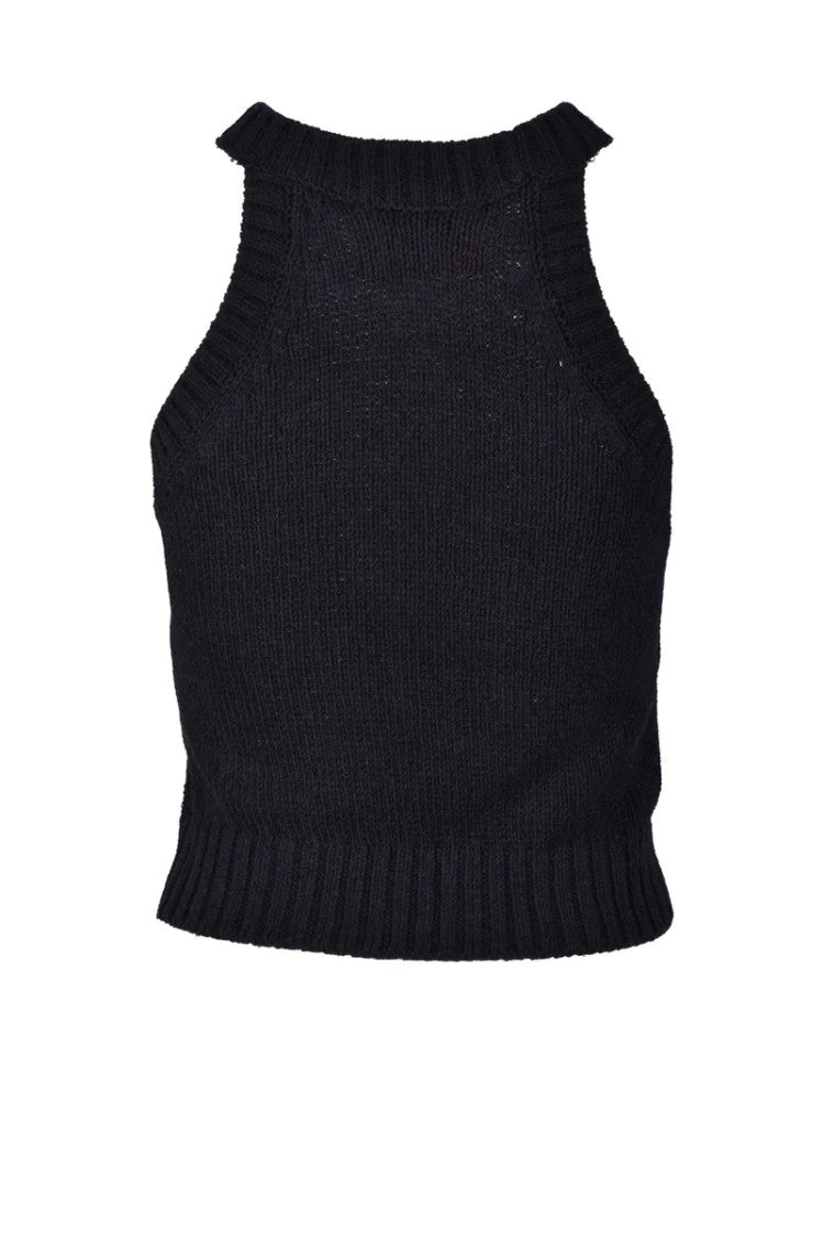 Wild Cashmere Sleeveless Knitted Crop Top - Black