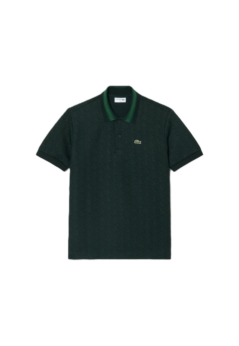 Lacoste Dark Green Geometric Striped Polo Shirt