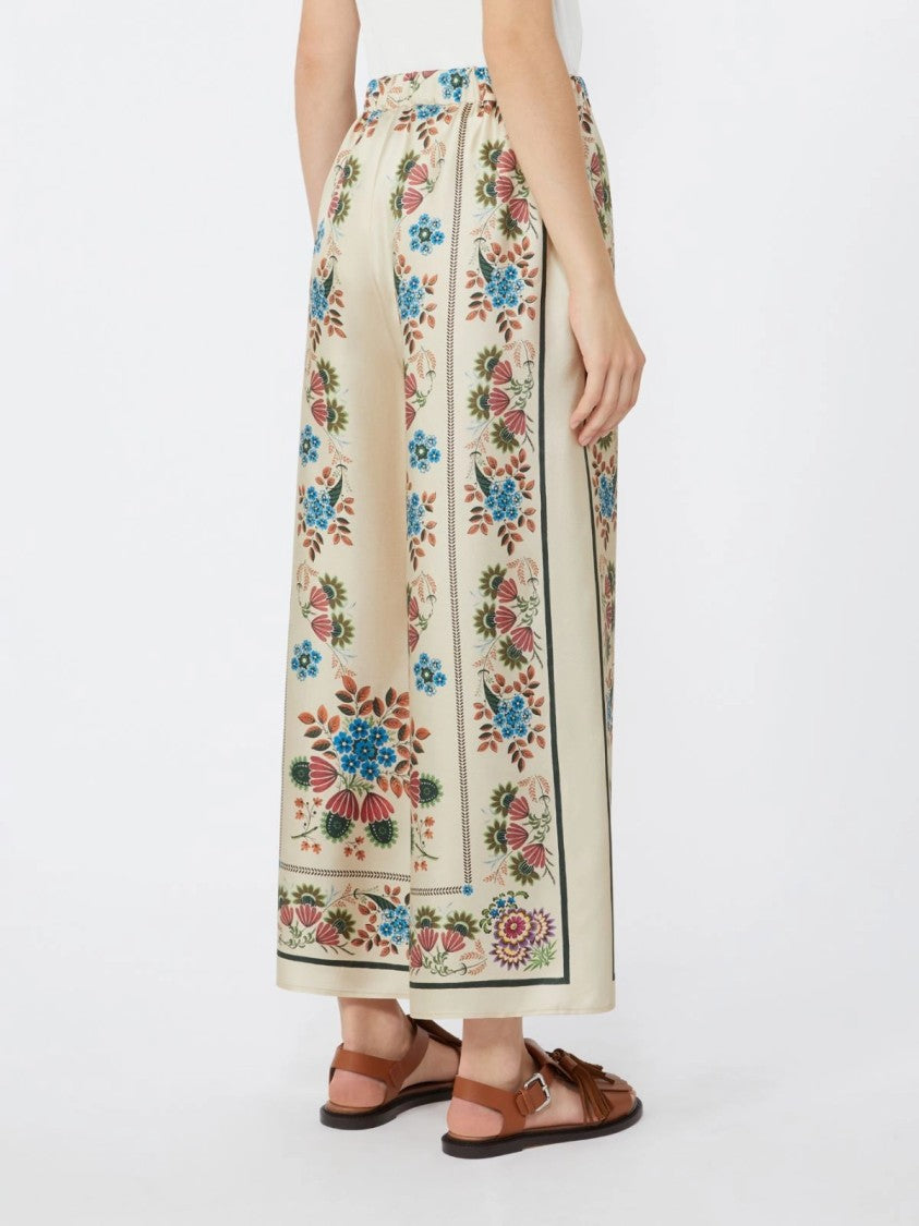Max Mara Wide-Leg Floral Print Pants With Elastic Waistband