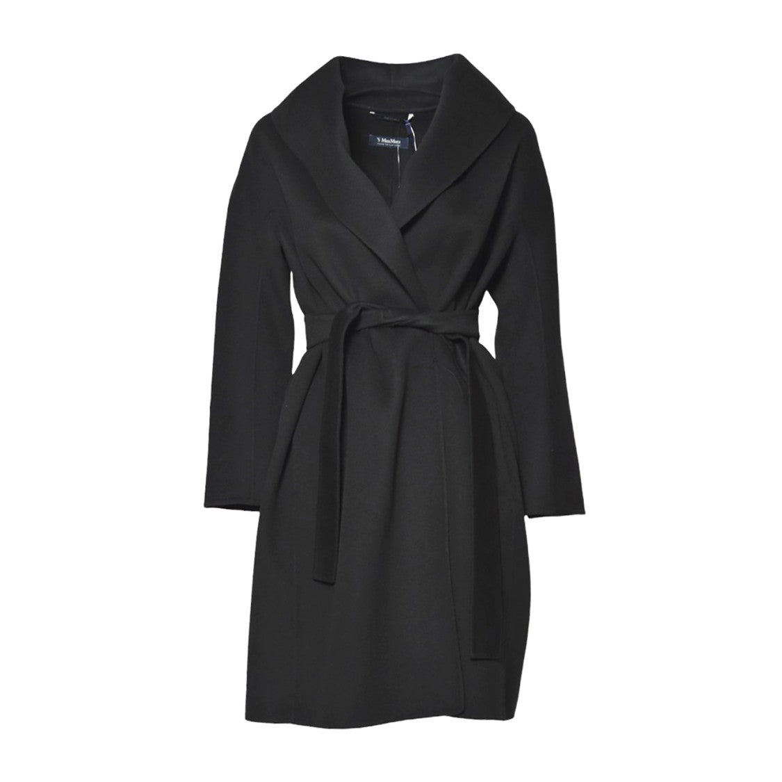 Max Mara Knee-Length Virgin Wool Coat With Wide Collar And Self-Tie Belt