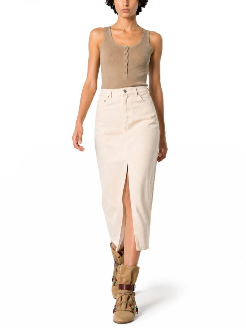 Isabel Marant Knee-Length Silk-Blend Skirt With Front Slit And Classic Five-Pocket Design