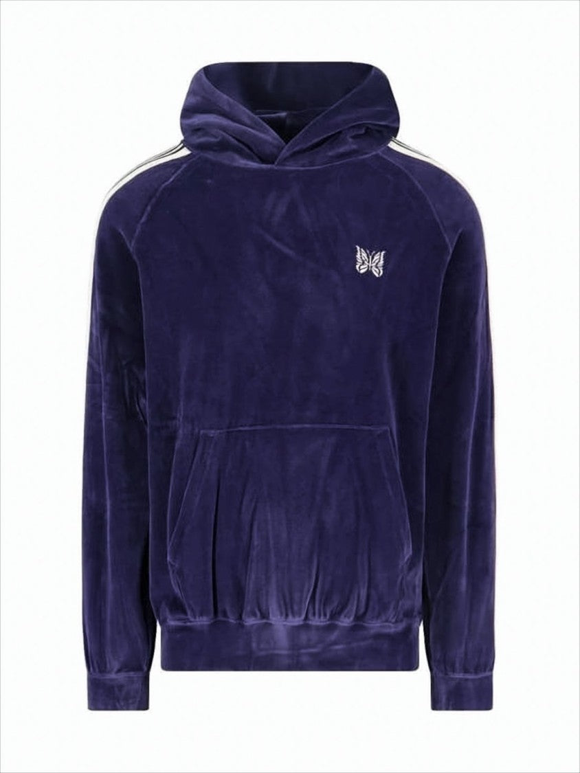 Needles Plush Purple Hooded Sweatshirt With Contrast Stripes