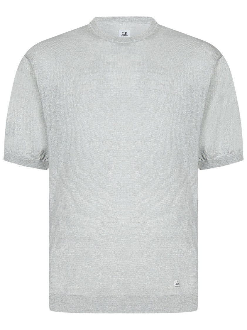 C.P. Company Light Grey Linen T-Shirt With Logo Patch Detail