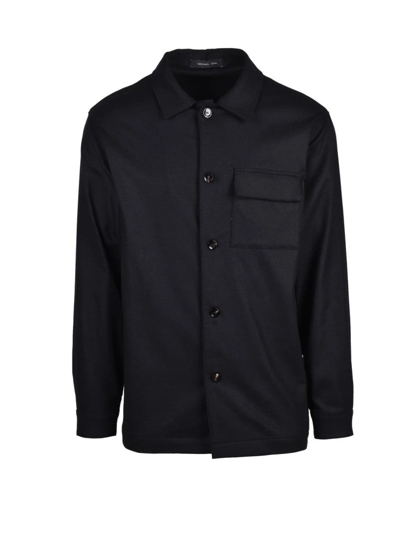 Michael Coal Black Soft Flannel Virgin Wool-Blend Shirt