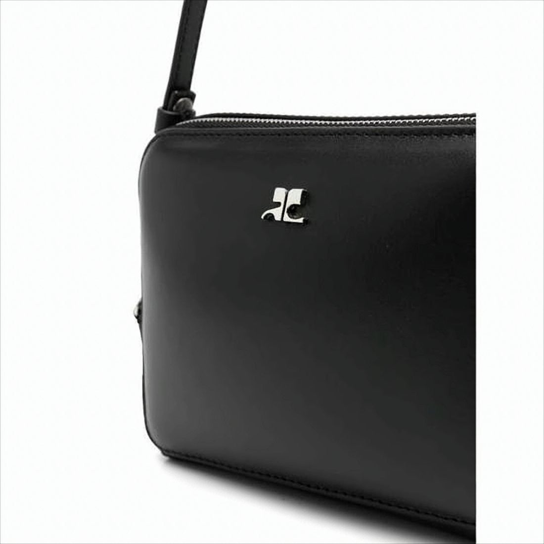 Courrèges Rectangular Black Calf Leather Clutch With Detachable Straps