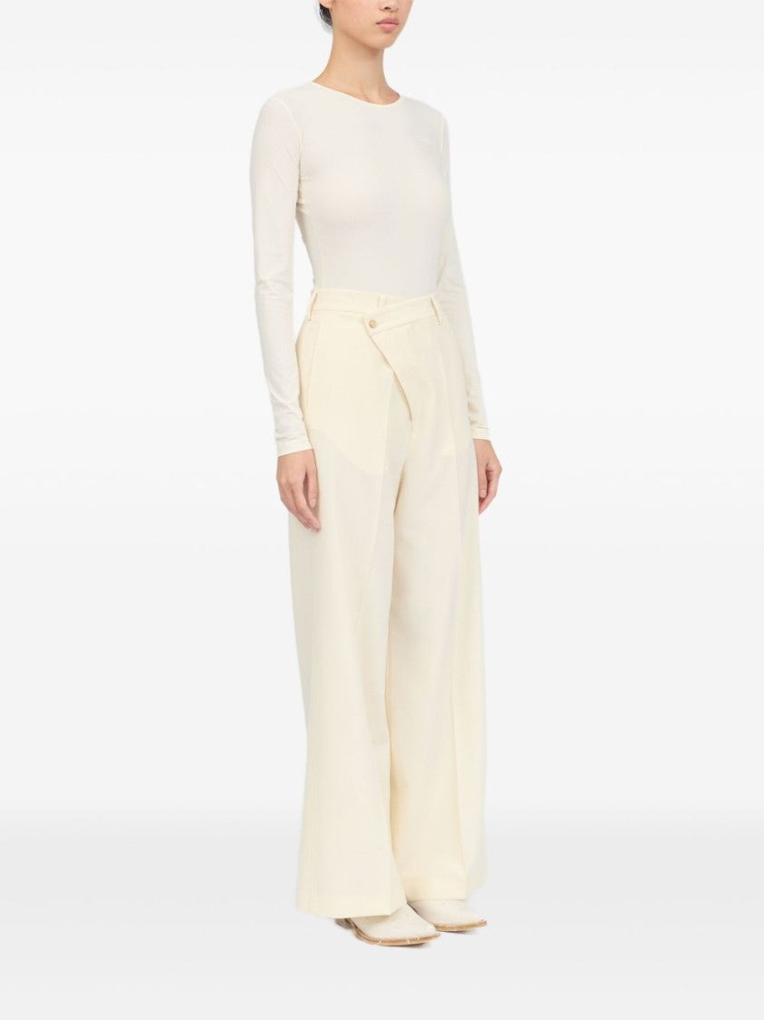 Mm6 By Maison Margiela Light Beige Trousers With Off-Centre Fastening