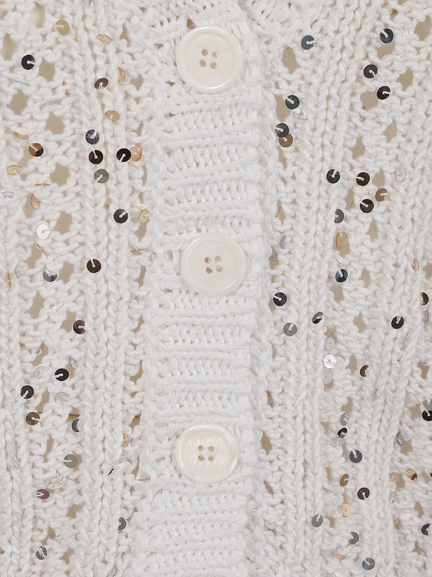 Peserico Sequined Openwork Cotton Cardigan