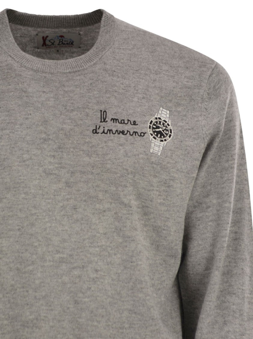 Mc2 Saint Barth Crew Neck Jumper With Contrast Embroidery