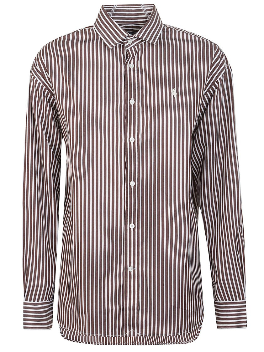 Polo Ralph Lauren Striped Cotton Poplin Blouse With Pointed Collar And Iconic Logo
