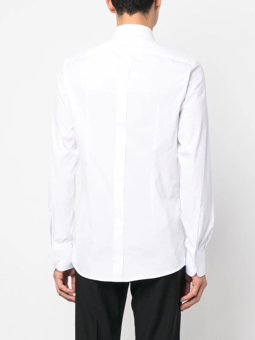 Dolce & Gabbana White Refined Tuxedo Piquet Plastron Shirt