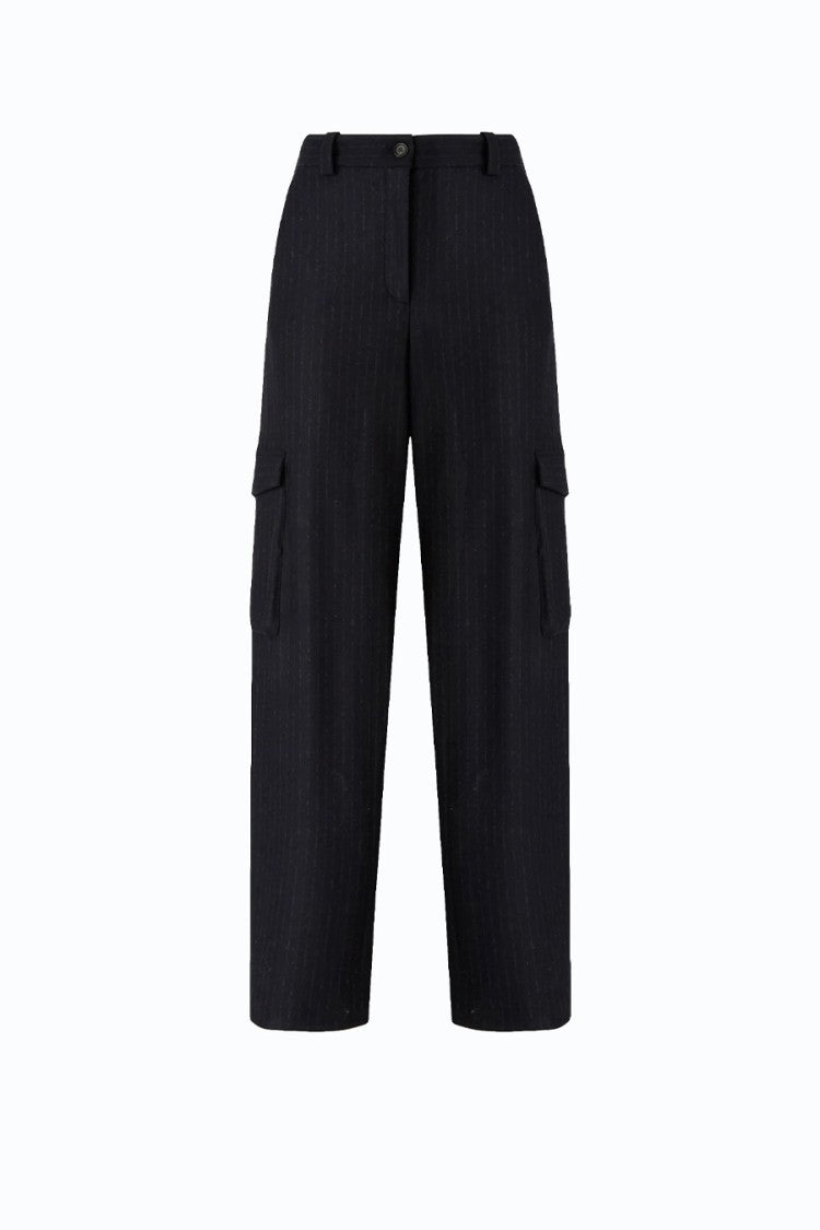 Pinko Black Pinstriped Wide-Leg Cargo Pants