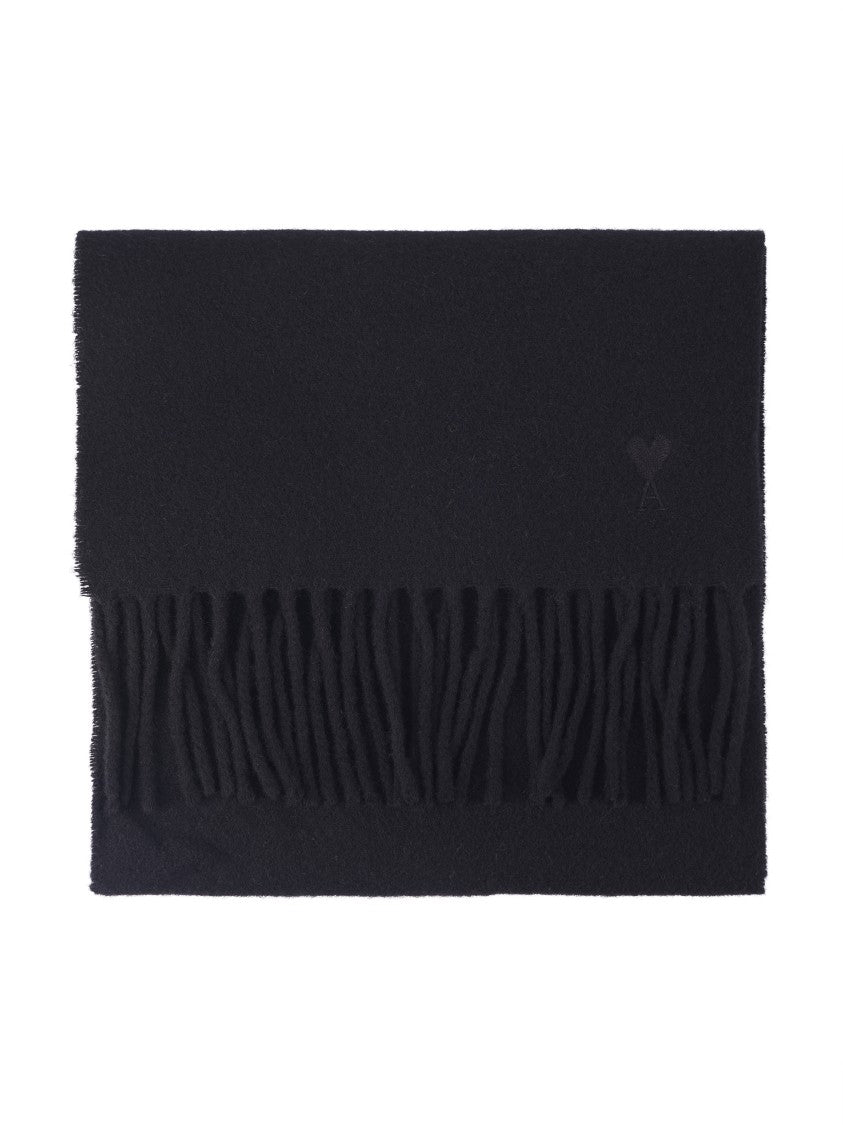 Ami Fringed Black Wool Scarf
