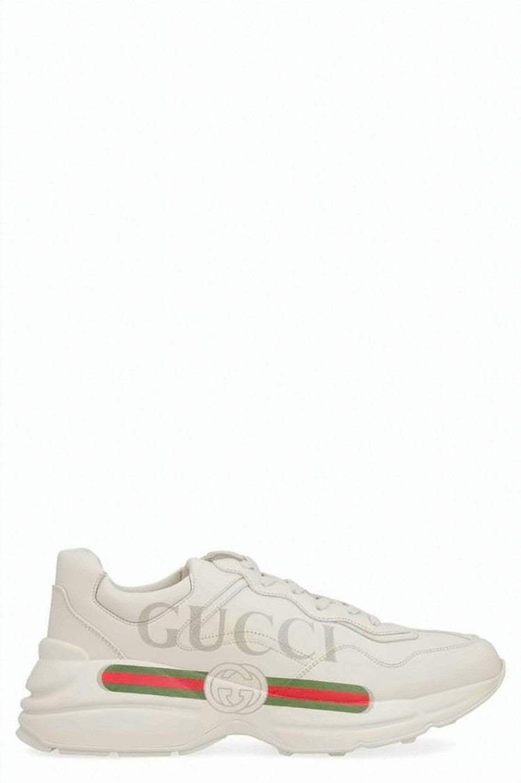 Gucci Cream Leather Sneakers With Iconic Stripe Detail